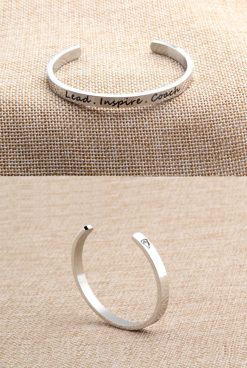 FEELMEM Cheerleader Bracelet Lead Inspire Coach Cuff Bangle Bracelet,Cheer Jewelry(SILVER) - Image 3